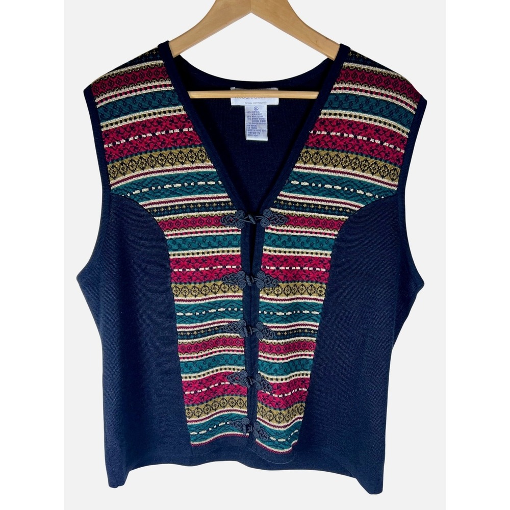 Vintage Knit Vest XL Sleeveless Sweater Wool Multicolor‎ Holiday Robert Scott